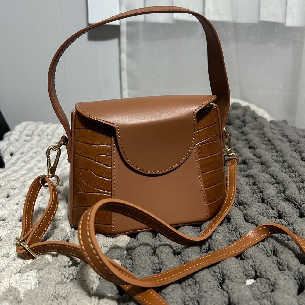 Leather brown small bag crossbody Vera Pelle